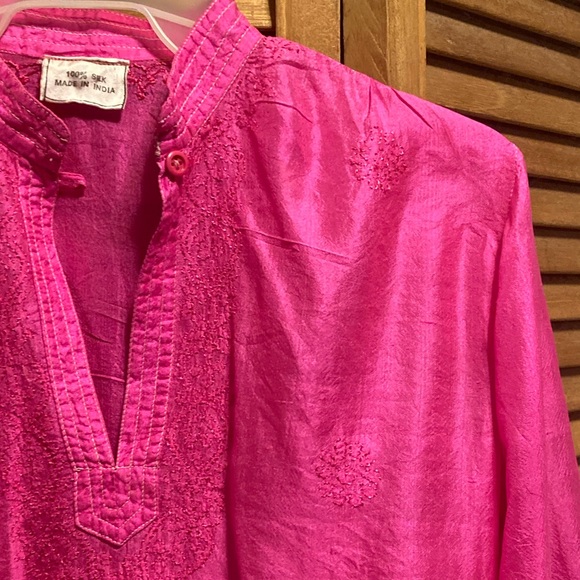 Raiment Fashions Hot Pink Silk Blade Collar Top - Picture 6 of 14